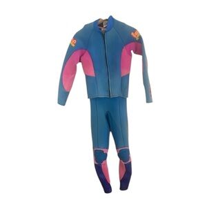 Vintage 90s Jet Pilot free rider 2 Pc Blue and Pink Wetsuit & Jacket neoprene XS